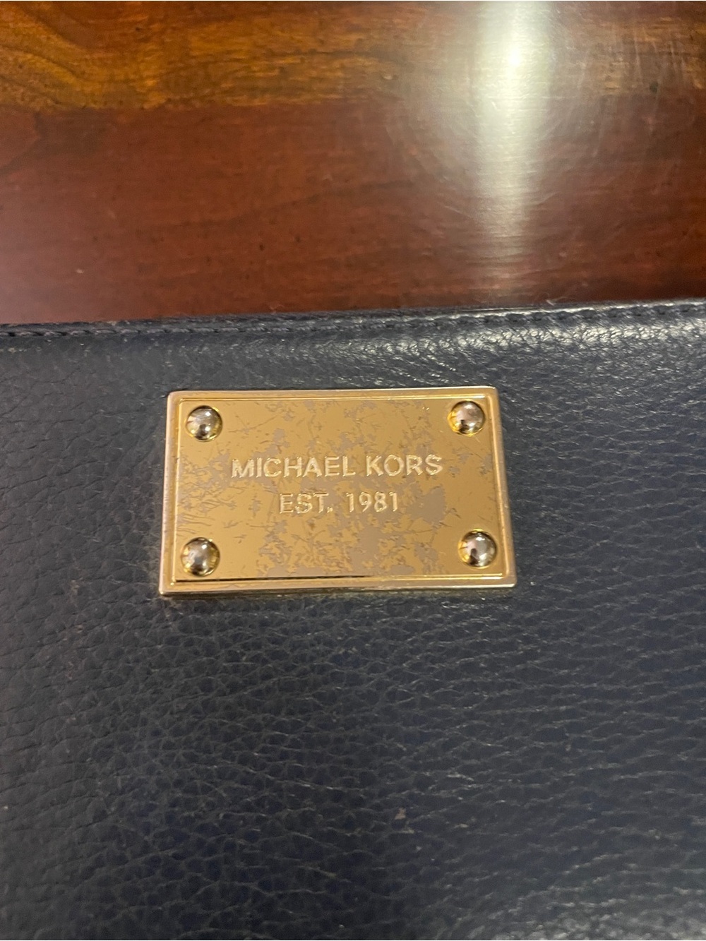 Michael Kors Navy Leather continental  wallet with Gold Plated logo